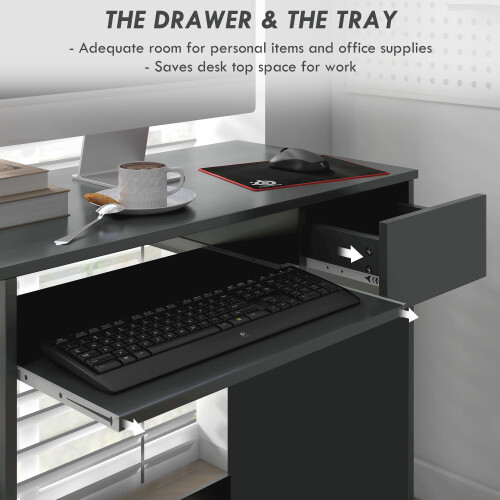 Homcom HOMCOM Compact Computer Table w/ Keyboard Tray Drawer Study Office Work, Grey 2