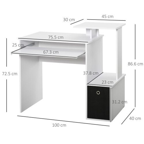 Homcom HOMCOM Computer Desk with Sliding Keyboard Tray Storage Drawer Shelf White 1