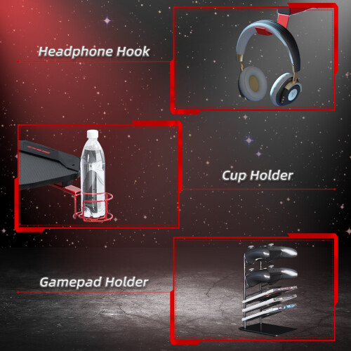 Homcom HOMCOM Gaming Desk with Gamepad Holder Cup Holder Headphone Hook 122cm 2