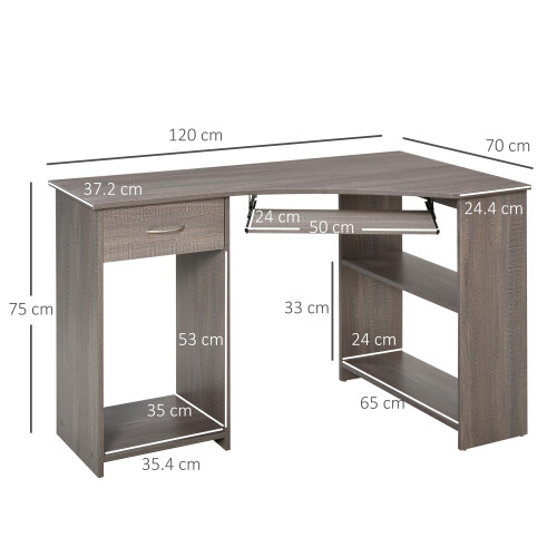 Homcom HOMCOM L-Shaped Corner Computer Desk w/ 2 Shelves Worktop Keyboard Tray Grey 1