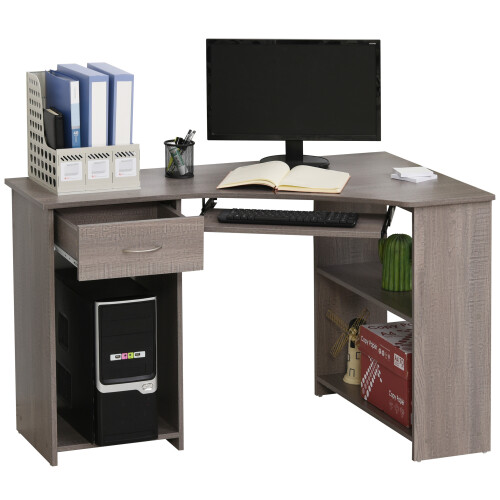 Homcom HOMCOM L-Shaped Corner Computer Desk w/ 2 Shelves Worktop Keyboard Tray Grey