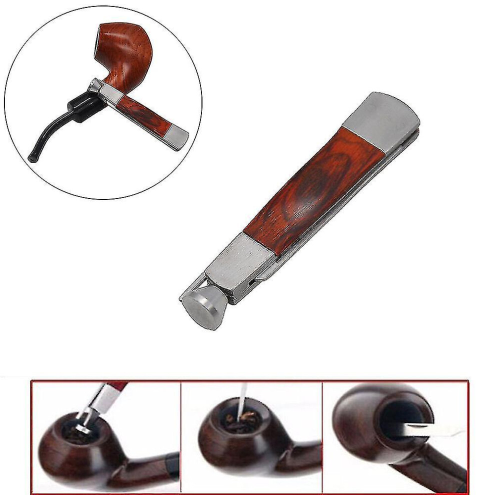 Red Tobacco Smoking 3In1 Wood Stainless Steel Pipe Cleaning Reamer Tamper Tool
