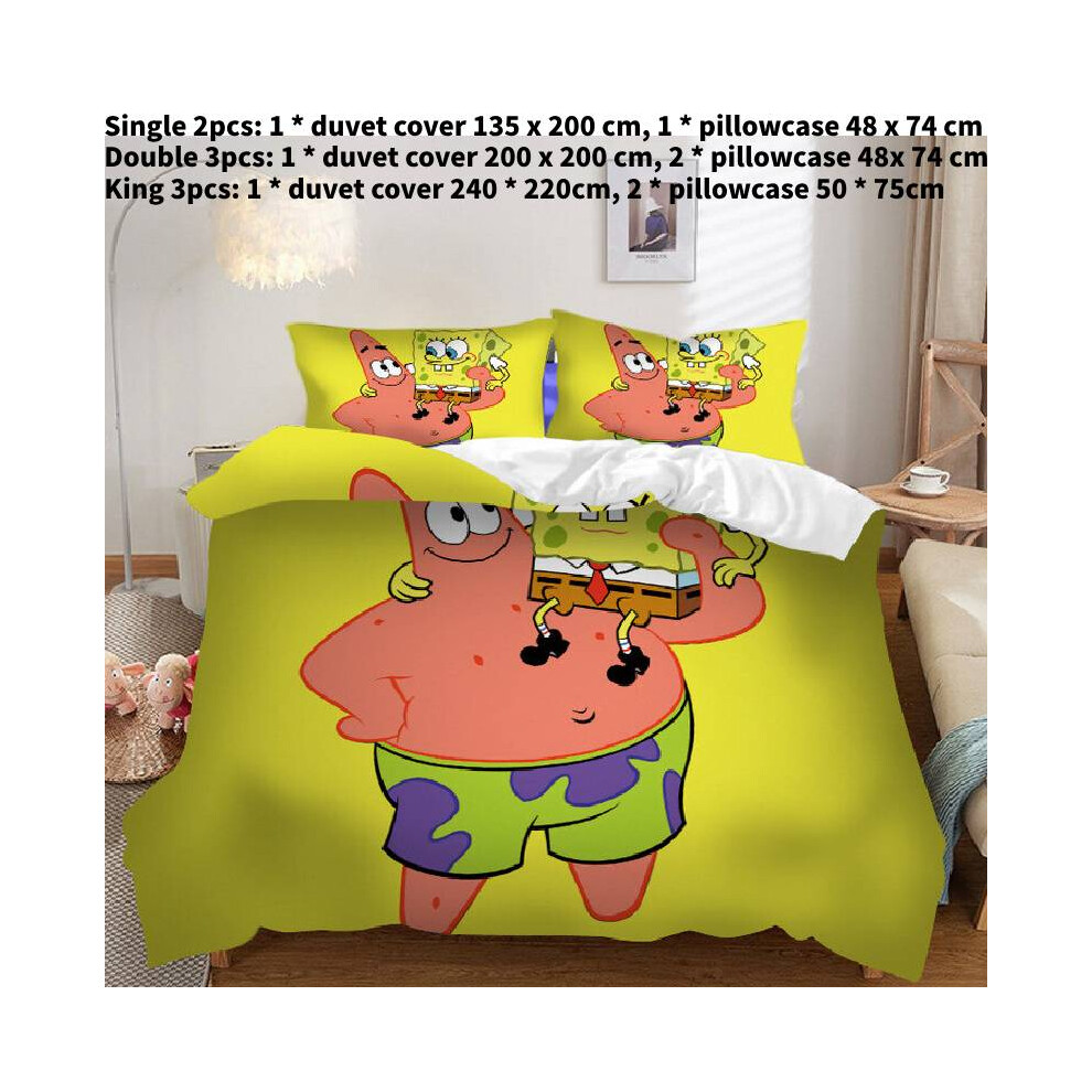 (Single) Patrick Spongebob Star Bedding Single Double King Duvet Cover Printed Kids Home