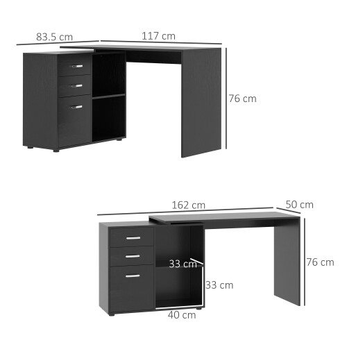 Homcom HOMCOM Computer Desk Table Workstation L Shape File Cabinet Black Home Office 1