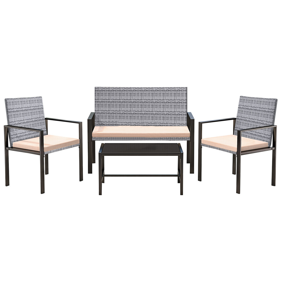 4 Pieces Grey Patio Furniture Set with Glass Coffee Table