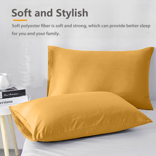 (Ochre Mustard, Pillow Case Only) Extra Deep 40cm Fitted Bed Sheets Poly Cotton Single Double King Size