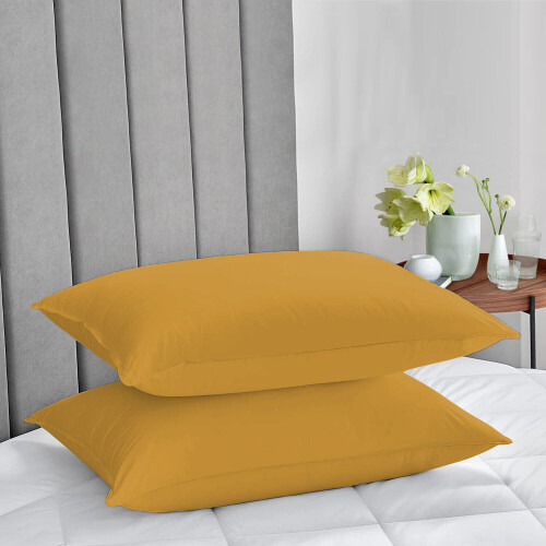 (Ochre Mustard, Pillow Case Only) Extra Deep 40cm Fitted Bed Sheets Poly Cotton Single Double King Size 2