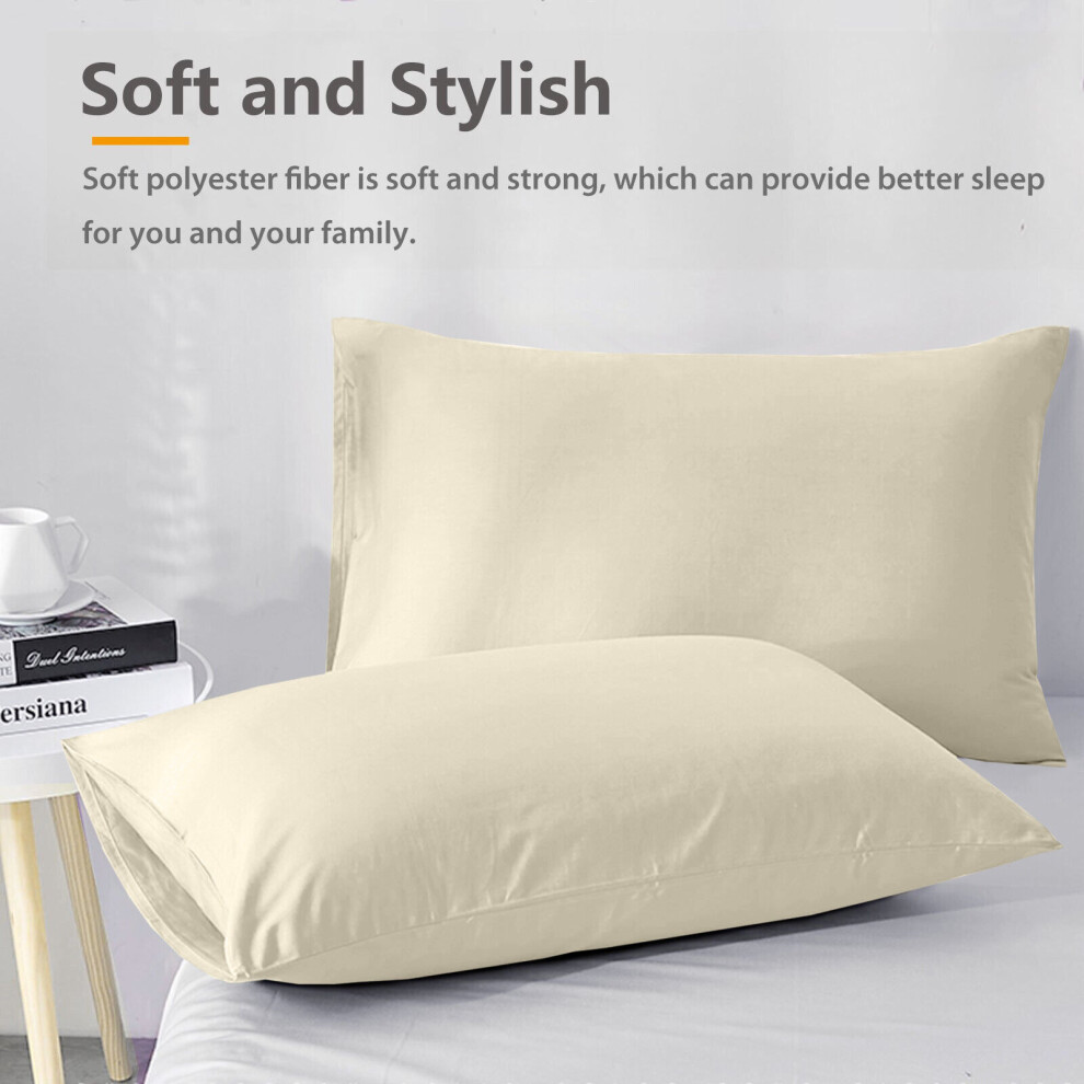 (Beige, Pillow Case Only) Extra Deep 40cm Fitted Bed Sheets Poly Cotton Single Double King Size