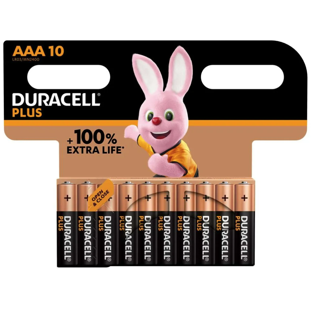 Duracell Plus MN2400+ AAA Alkaline Batteries 10 Per Card- Box of 12