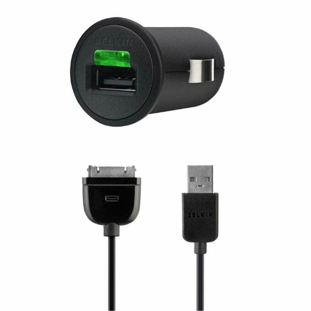 Belkin Micro Car Charger Adapter 2100 mAh + 30 Pin Charge Cable for Devices