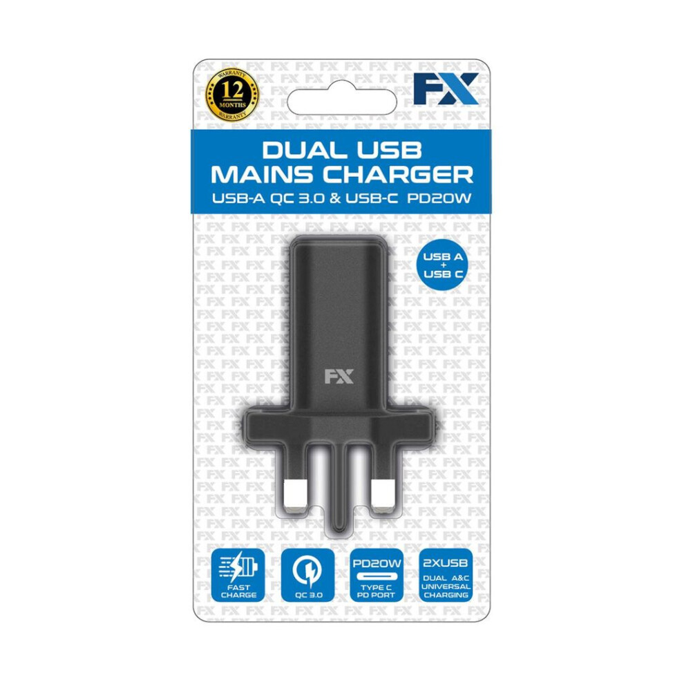 Fx Dual Uk Main Charger Usb-C And Usb-A, White 5056184064630