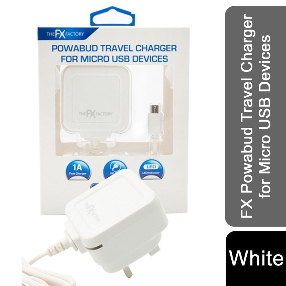 Fx Mains Charger Powabud For Usb 1A&Microusb Devices For Micro Usb Devices- White 5055543255658