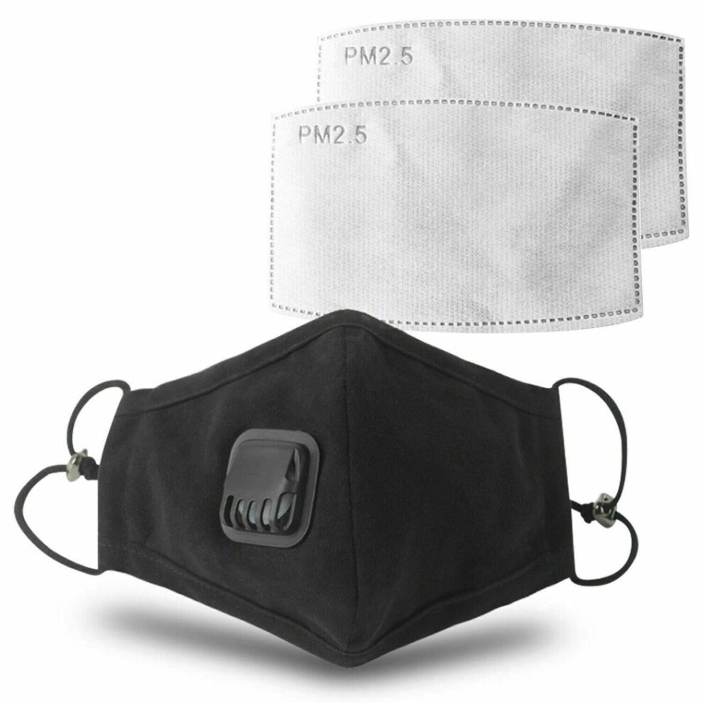 Aquarius Black Anti-Pollution Washable Cotton Mask With Valve Replaceable Filter,