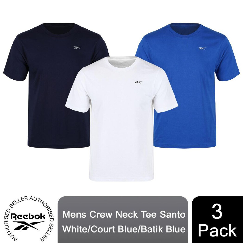 Reebok Men's 3 Multi Pack Crew Neck T-shirts, White, Court Blue & Batik Blue, M