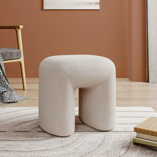 Living And Home (White) Modern Teddy Bear Fur Upholstered Footstool
