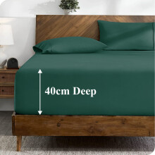 (Green Emerald, Double) Extra Deep 40cm Fitted Bed Sheets Poly Cotton Single Double King Size