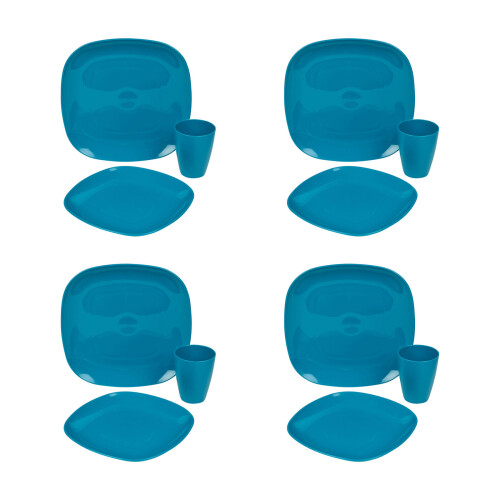 URBN Living (Teal 12pc) BPA Free Plastic Plates Cups Dinner Set Heavy Duty Reusable