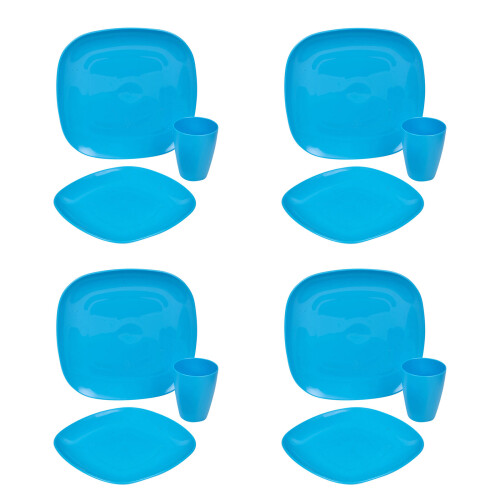 URBN Living (Blue 12pc) BPA Free Plastic Plates Cups Dinner Set Heavy Duty Reusable