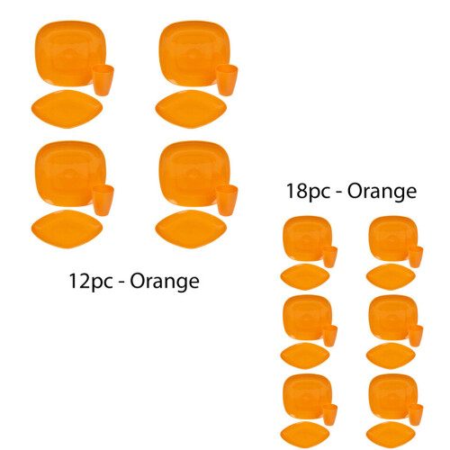 URBN Living (Orange 12pc) BPA Free Plastic Plates Cups Dinner Set Heavy Duty Reusable