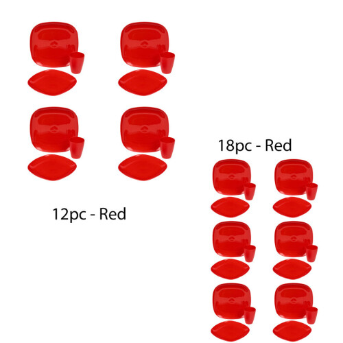 URBN Living (Red 12pc) BPA Free Plastic Plates Cups Dinner Set Heavy Duty Reusable