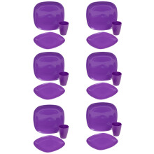 (Purple 18pc) BPA Free Plastic Plates Cups Dinner Set Heavy Duty Reusable