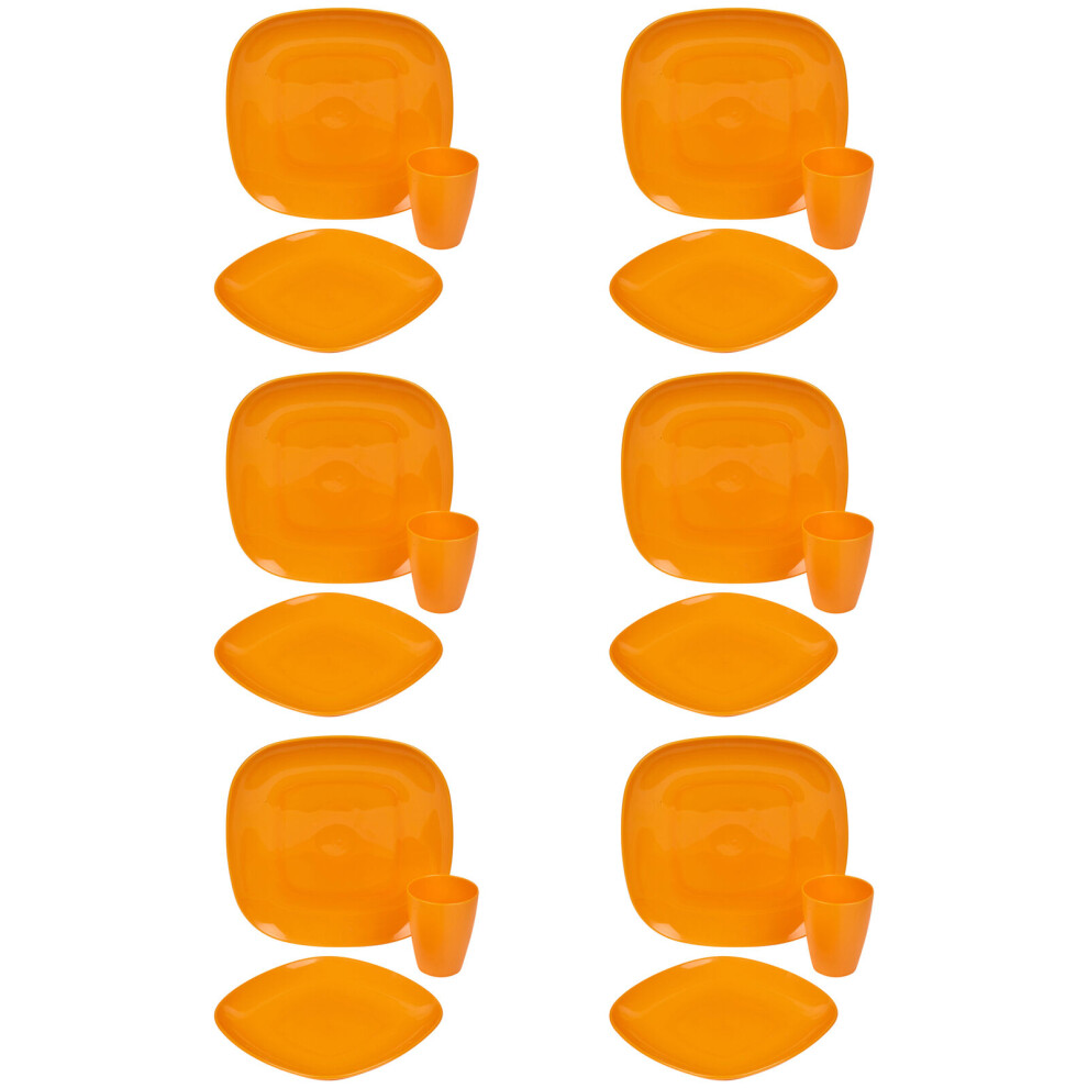 (Orange 18pc) BPA Free Plastic Plates Cups Dinner Set Heavy Duty Reusable