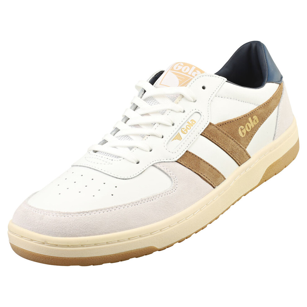 (8) Gola Hawk Mens Casual Trainers in White Tabacco Navy