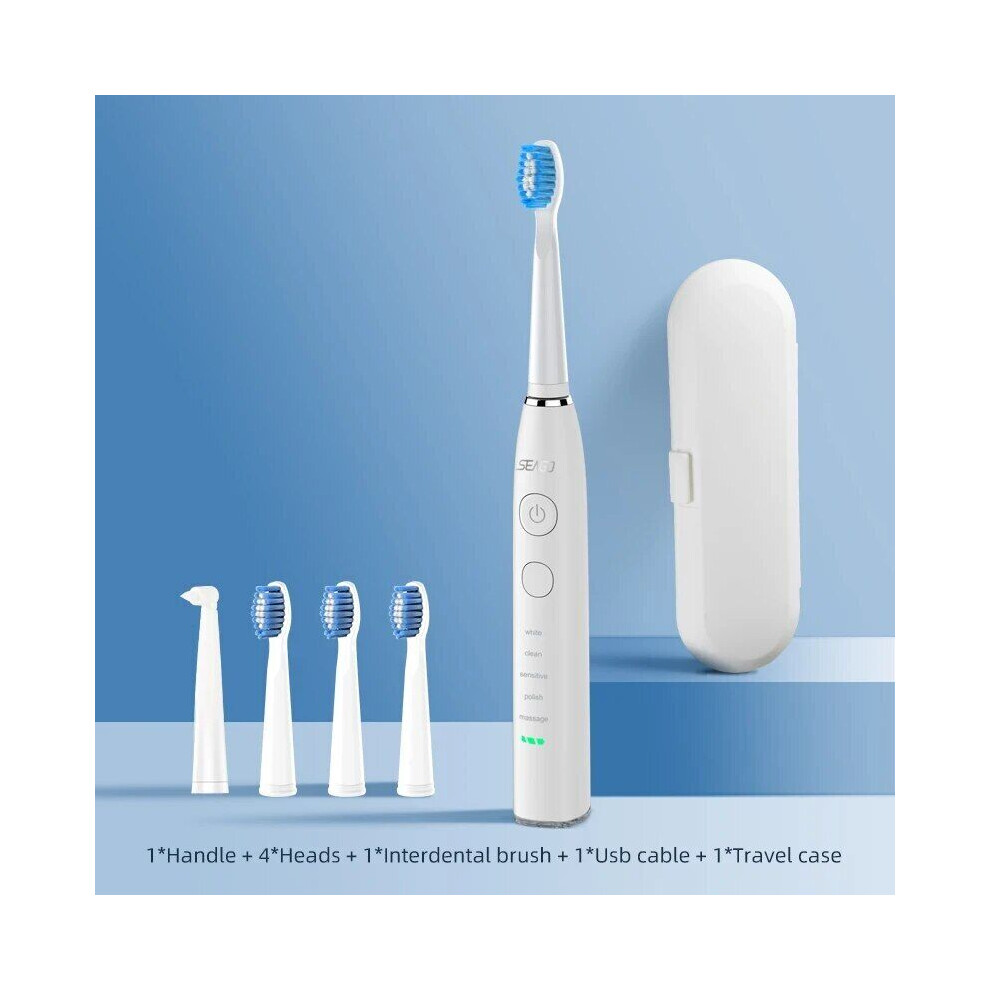 (WHITE) Seago Electric Sonic Toothbrush USB Rechargeable