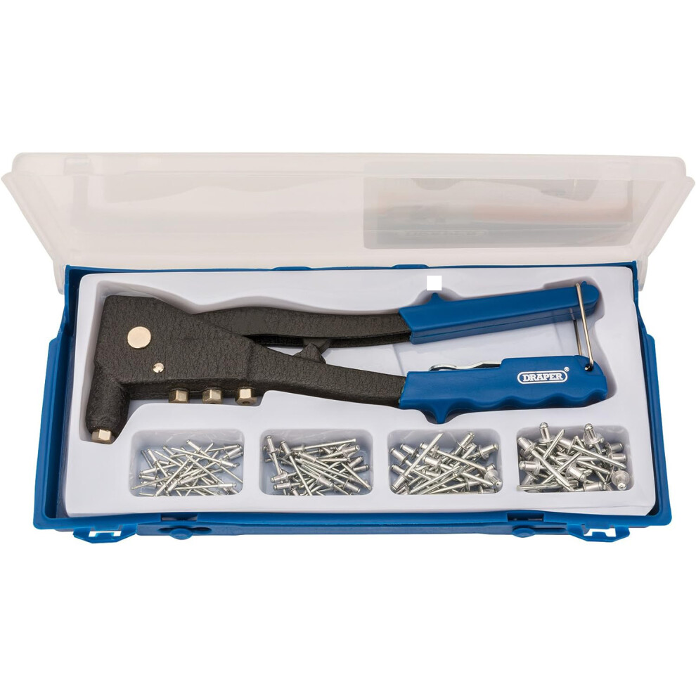 Draper 27843 Hand Pop Riveter Riveting Gun Kit + 100 Assorted Rivets