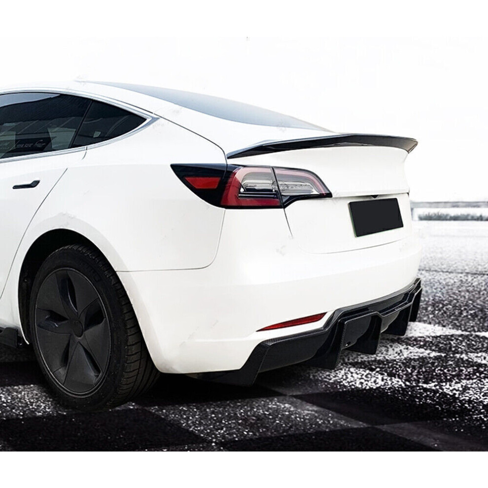 1 Set Rear Bumper Diffuser+Trunk Spoiler Lip For Tesla Model 3 Sedan 2017-2023 8806564855849