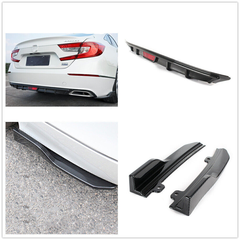 1Set Blk Rear Bumper Lip & Side Wing Kit For Honda Accord 10Th 2018 Carbon Fiber 8806564851094