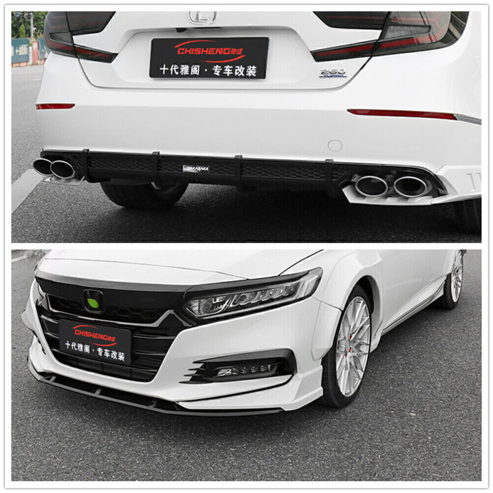 1Set Front Bumper Spoiler Cover Trim +Rear Diffuser For Honda Accord 2018+ Black 8806564845529