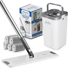 Premium flat mop and bucket set for floor cleaning - Compact and lightweight cleaning system with 360 swivel mop head