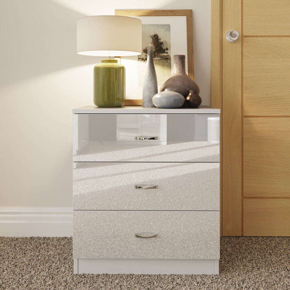 (White) High Gloss 3 Drawer Chest Of Drawers