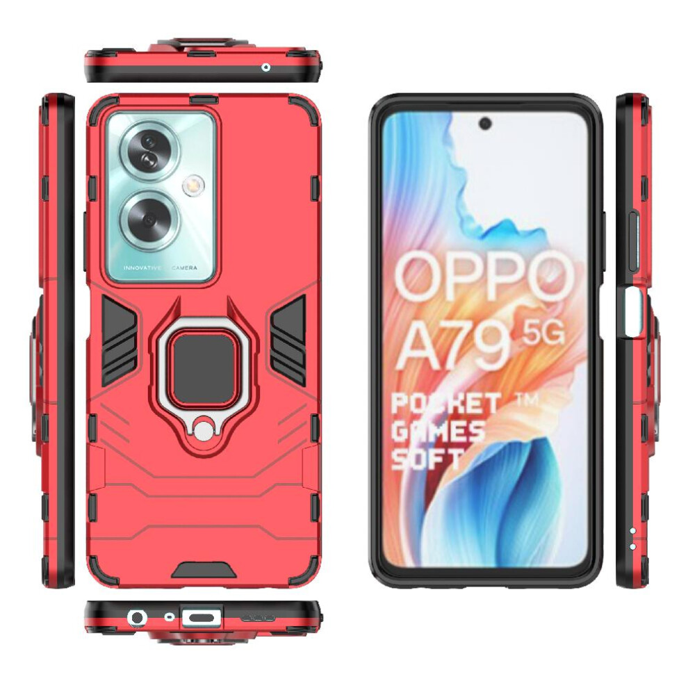 (Red) Case For Oppo A79 5G Kickstand Shockproof Cover 360Rotating Ring Military Drop Protection Red 764762670146
