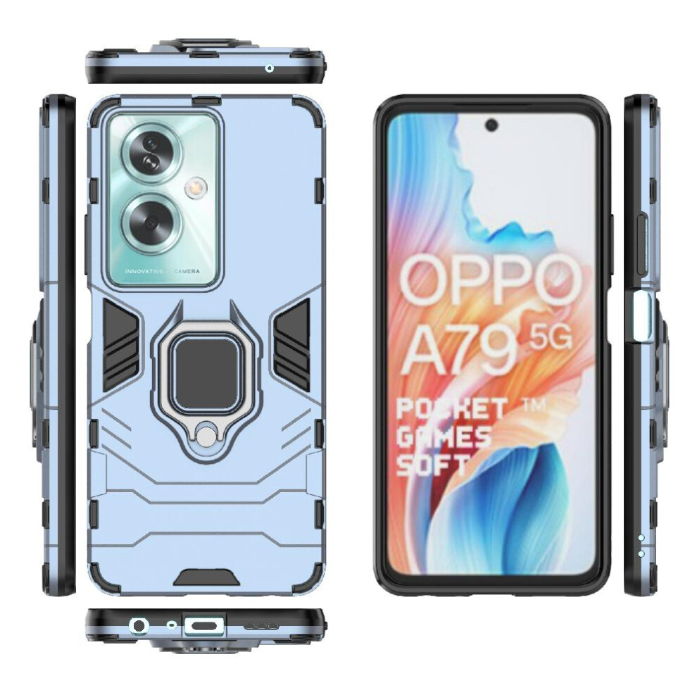 (Blue) Case For Oppo A79 5G Kickstand Shockproof Cover 360Rotating Ring Military Drop Protection Blue 764762670153