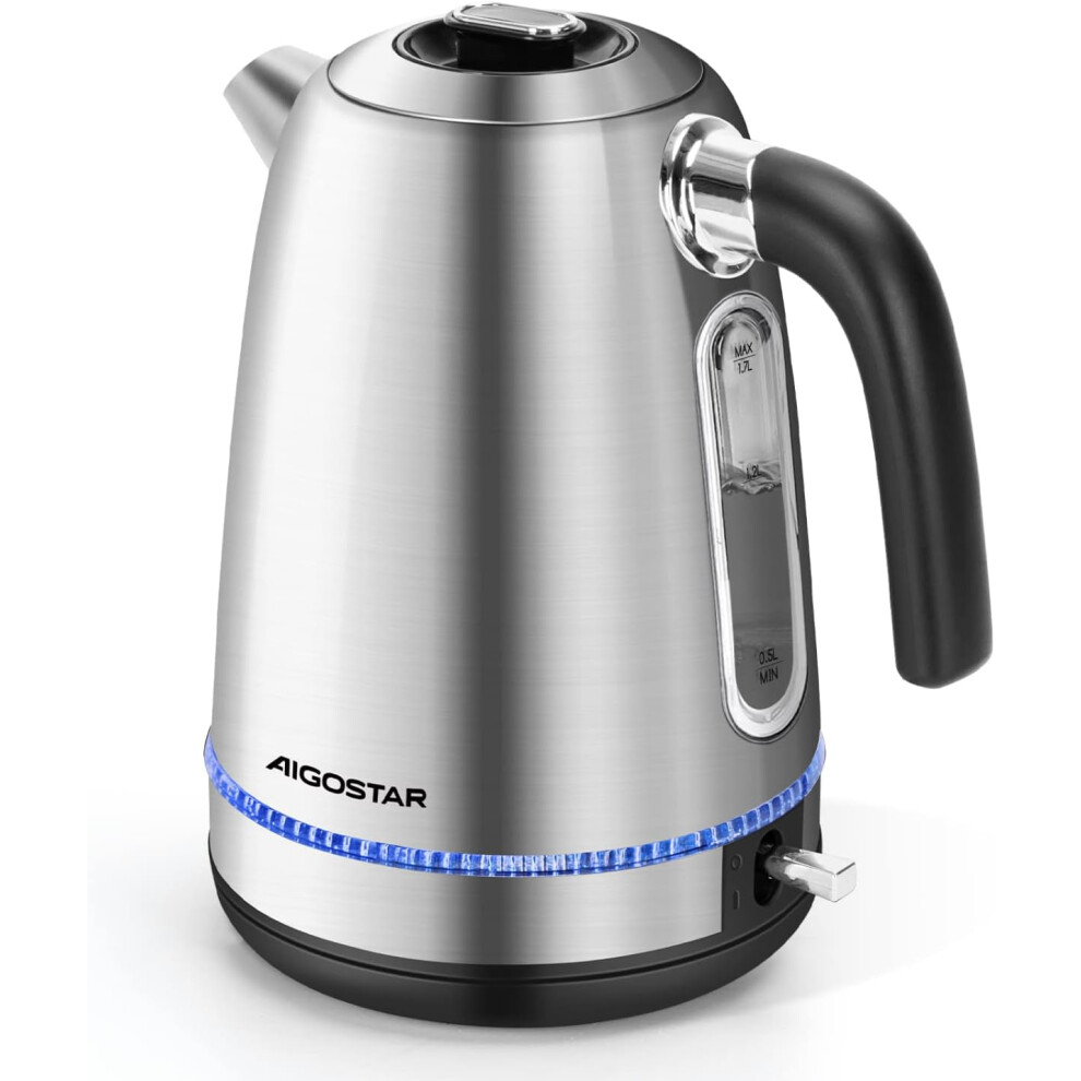 (3000W Frey) Electric Kettle, 3000 Watt Rapid Boil Silent Cordless Electric Kettle, 1.7 Liter Electric Kettle with LED Light, Brushed Stainless Steel