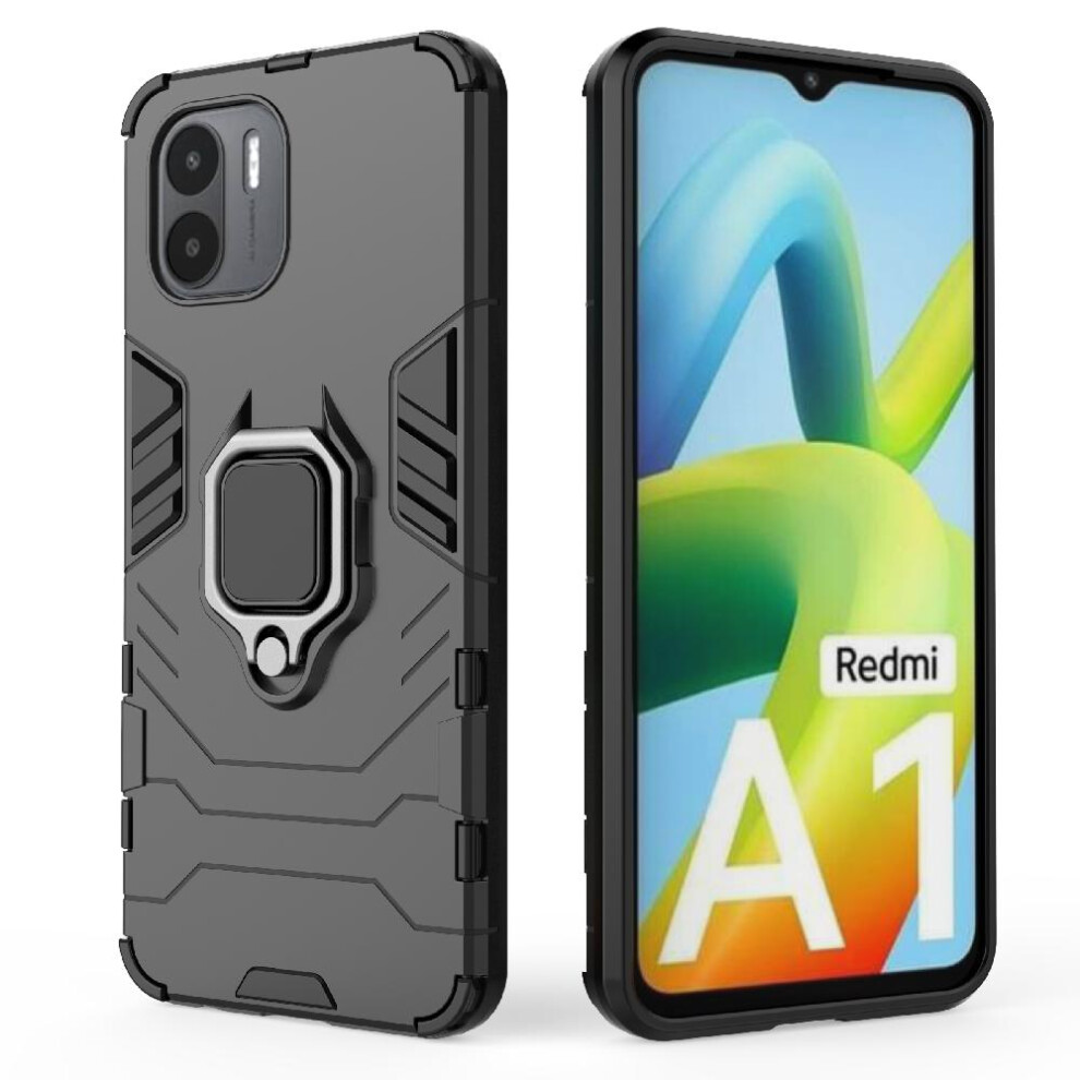 (Black) Case For Xiaomi Redmi A1 360Rotating Ring Military Drop Protection Shockproof Cover Kickstand Black 764762671785