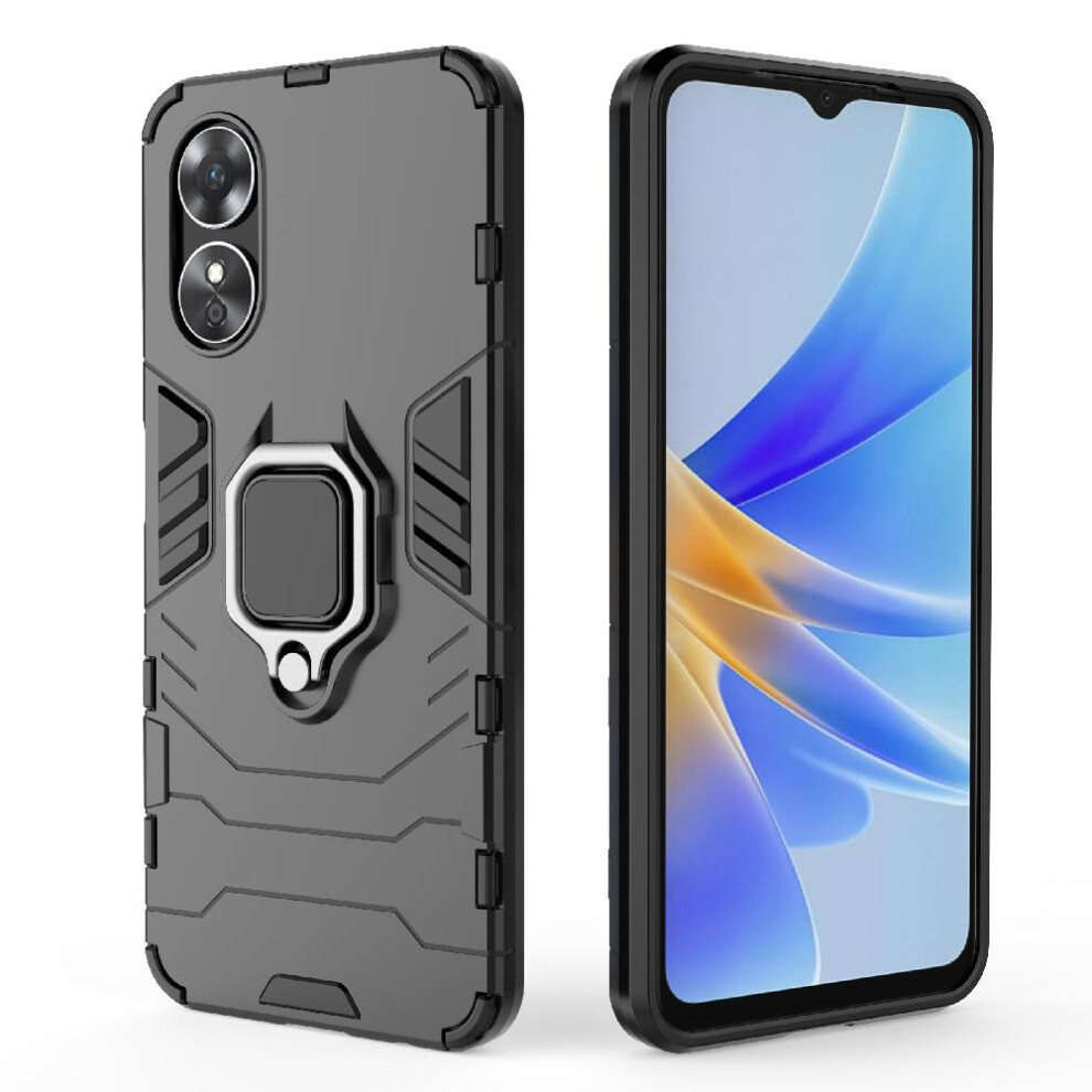 (Black) Case For Oppo A17 4G 360Rotating Ring Military Drop Protection Shockproof Cover Kickstand Black 764762671815