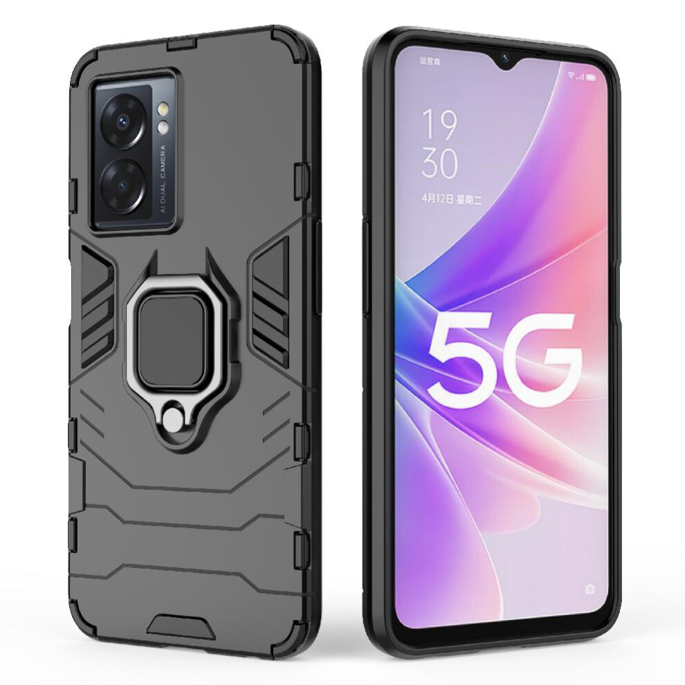 (Black) Case For Oppo A57 5G Military Drop Protection 360Rotating Ring Shockproof Cover Kickstand Black 764762672232