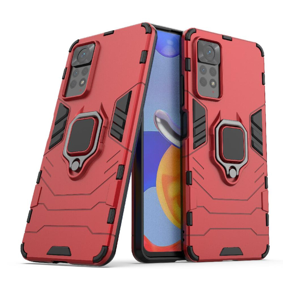 (Red) Case For Xiaomi Mi Note 11 Pro 360Rotating Ring Kickstand Shockproof Cover Military Drop Protection Red 764762672270