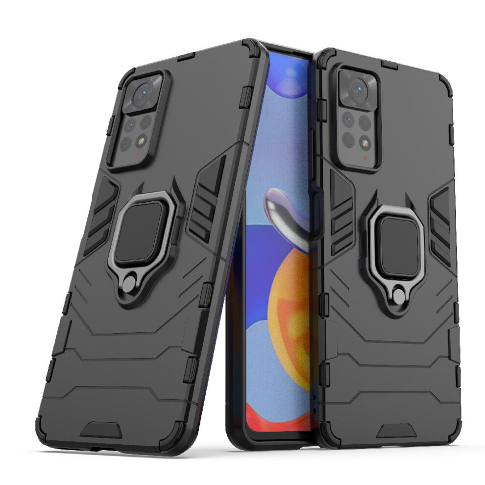 (Black) Case For Xiaomi Redmi Note 11 Pro 360Rotating Ring Kickstand Shockproof Cover Military Drop Protection Black 764762672263