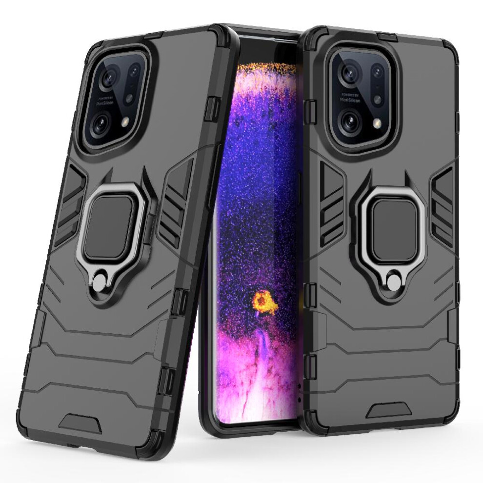 (Black) Case For OPPO FIND X5 5G 360Rotating Ring Kickstand Shockproof Cover Military Drop Protection