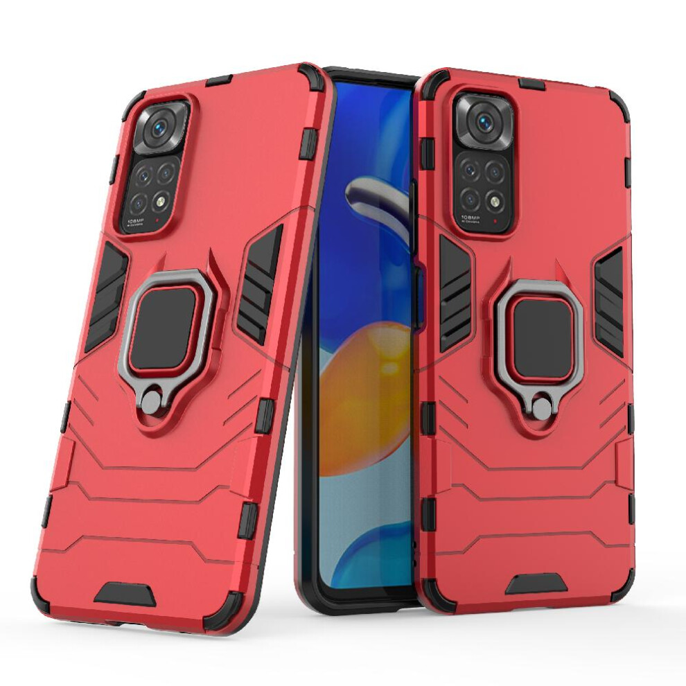 (Red) Case For Xiaomi Mi Note 11S Kickstand Shockproof Cover Military Drop Protection 360Rotating Ring Red 764762672423