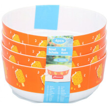(Orange - Ice Cream) Coloured Plastic Cereal Bowls 4 Piece Breakfast Cereal Ice Cream Bowls Stackable