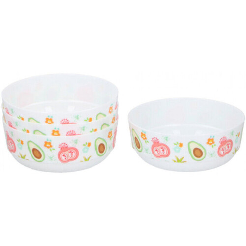 (White - FruitVeg) Coloured Plastic Cereal Bowls 4 Piece Breakfast Cereal Ice Cream Bowls Stackable 2