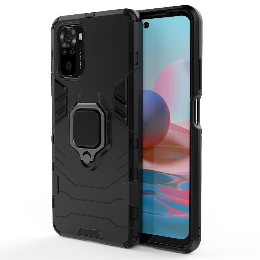 (Black) Case For Xiaomi Redmi Note 10 4G Military Drop Protection Kickstand Shockproof Cover 360Rotating Ring Black 764762672928