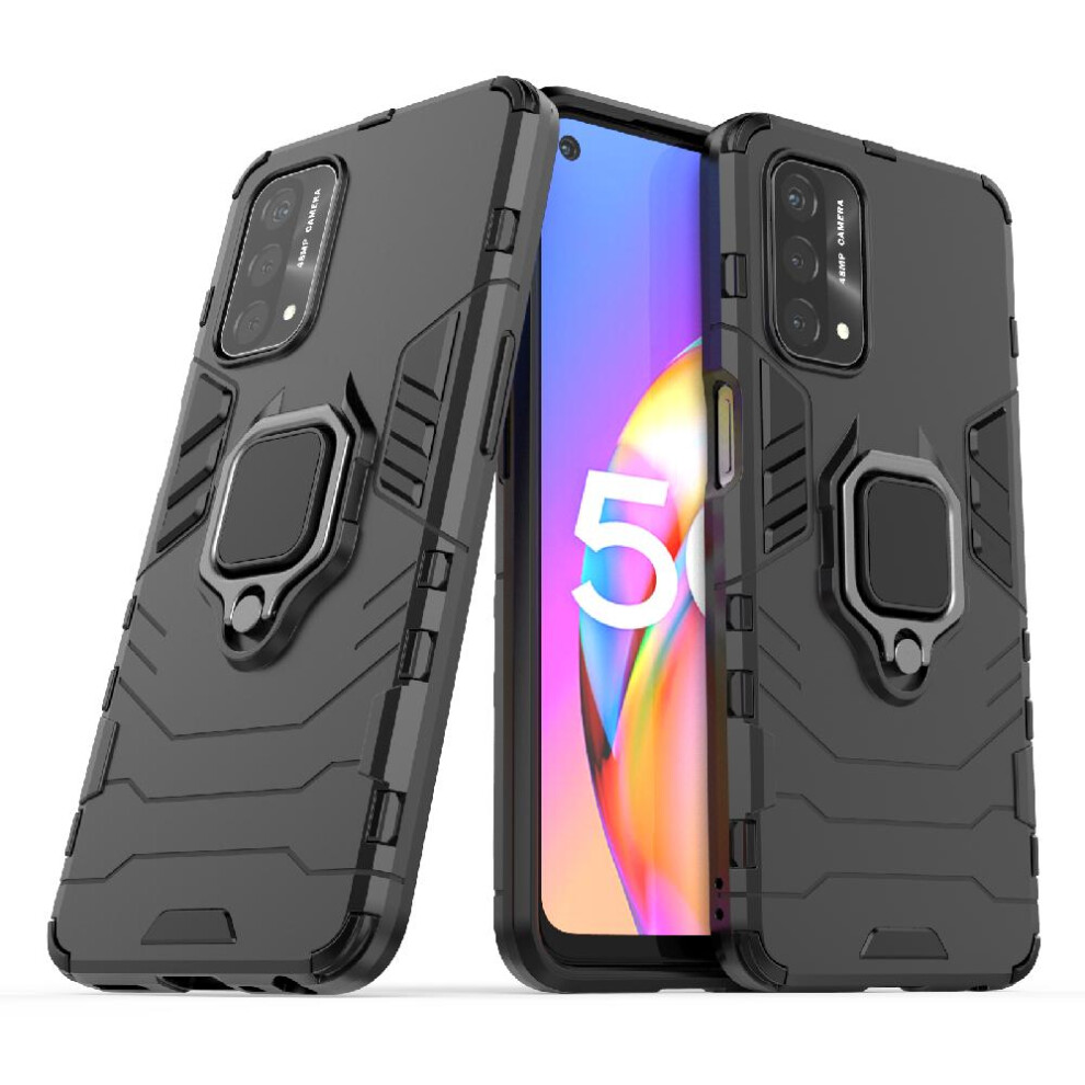 (Black) Case For Oppo A93 5G 360Rotating Ring Military Drop Protection Kickstand Shockproof Cover Black 764762673345