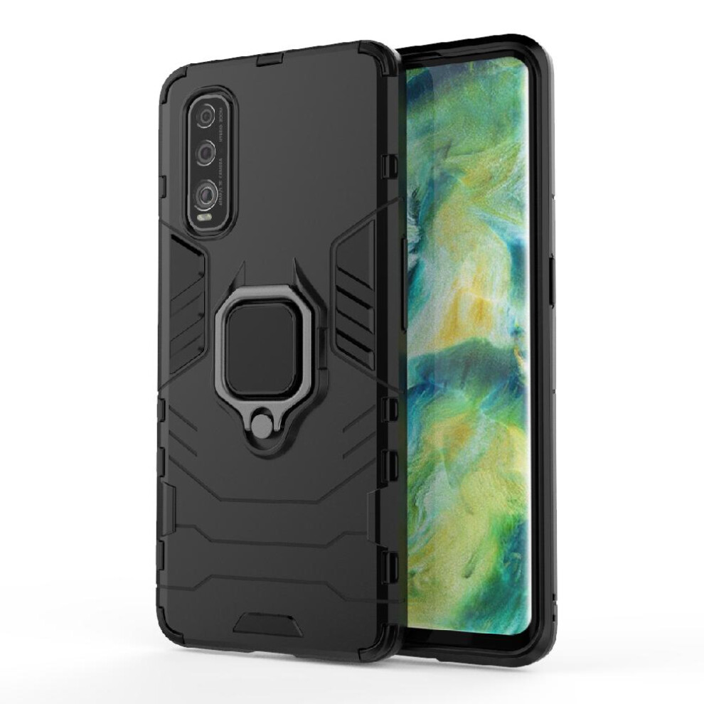 (Black) Case For Oppo Find X2 Shockproof Cover Military Drop Protection 360Rotating Ring Kickstand Black 764762674373