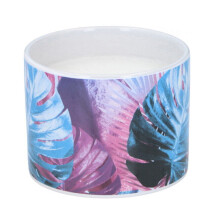 (Purple & Blue Tropical Palm Leaf) Citronella Candles Ceramic Jar Fragranced Scented Garden Outdoor Party Indoor